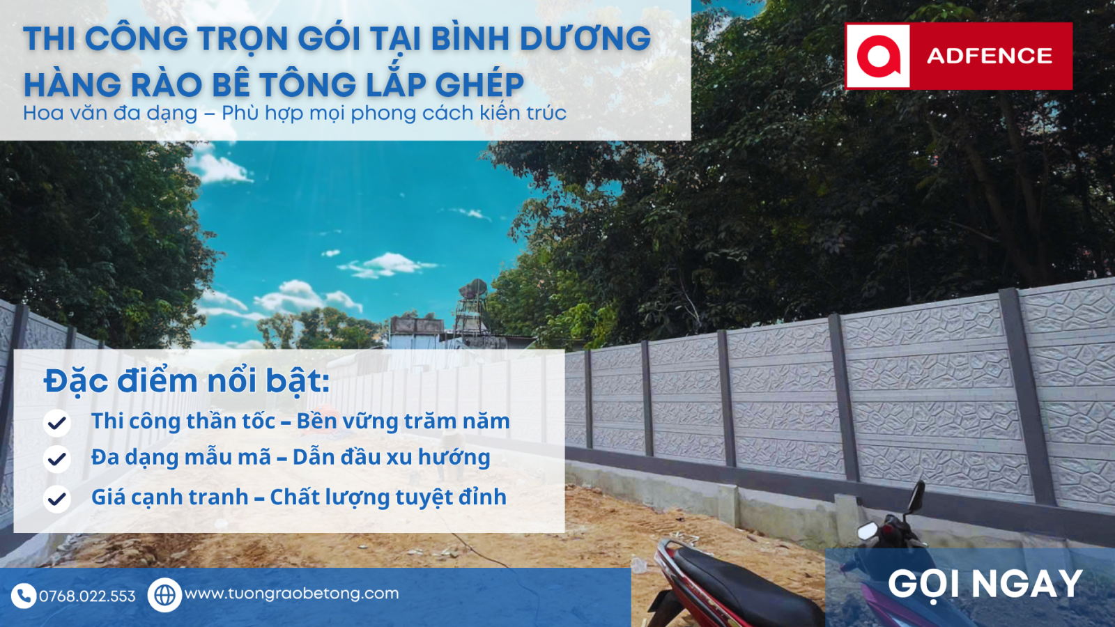 Hàng rào bê tông ADFENCE hoàn thiện, bền đẹp